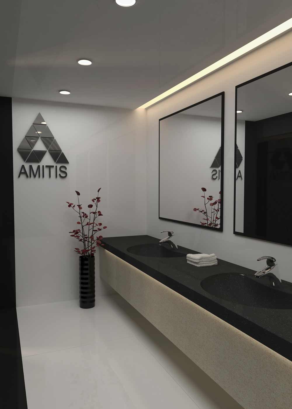 Purity And Elegance With The Black Color Of Integrated Amitis Wash Basins For Public Centers